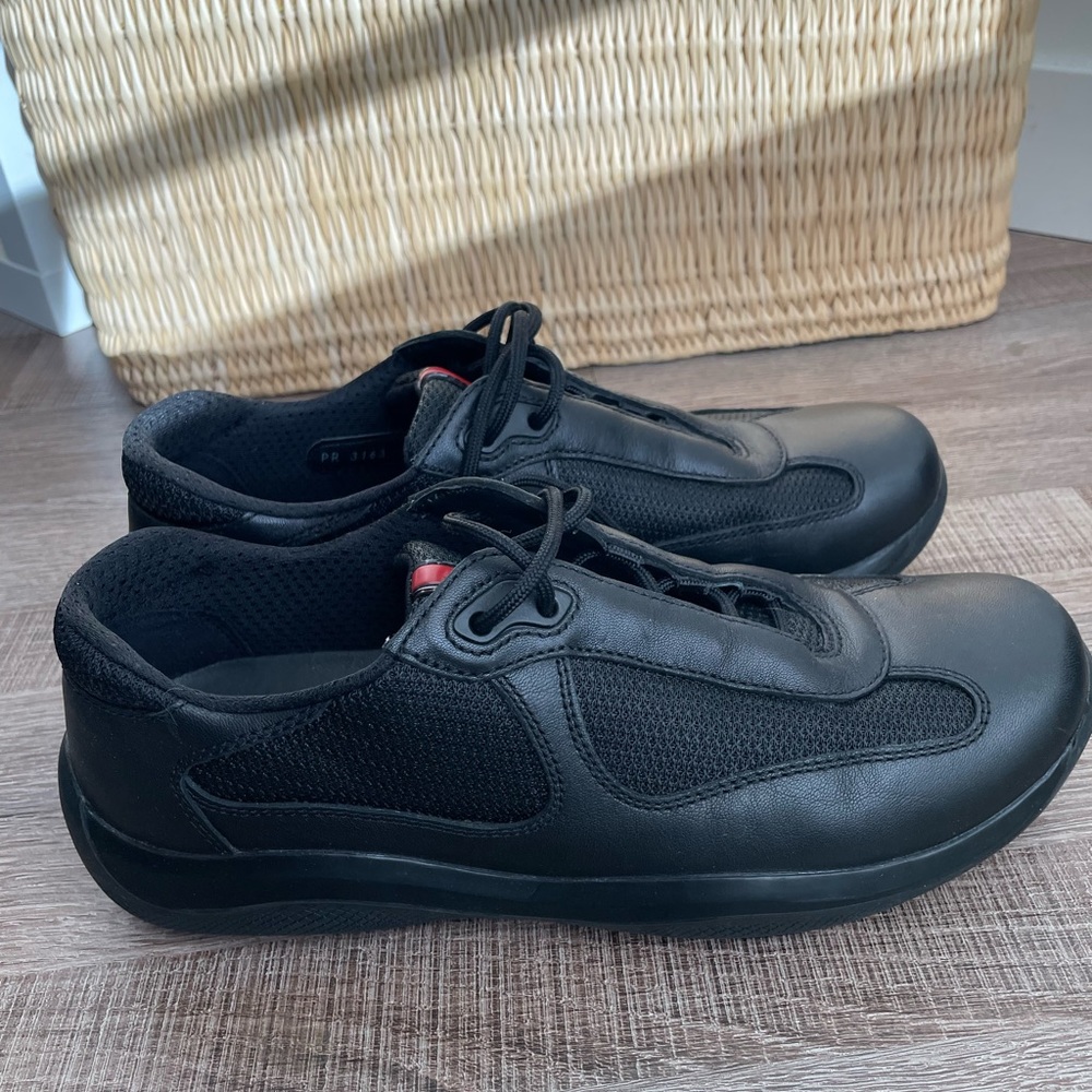 Prada Black Sneakers with Red Logo Stripe - Picture 4 of 5